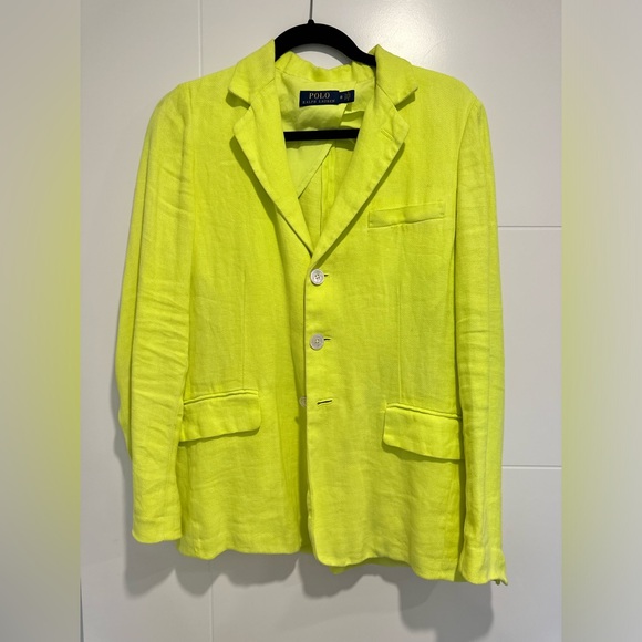 Polo Ralph Lauren Linen Blazer Jacket in Citrus Neon Yellow Size 8 - Picture 2 of 4